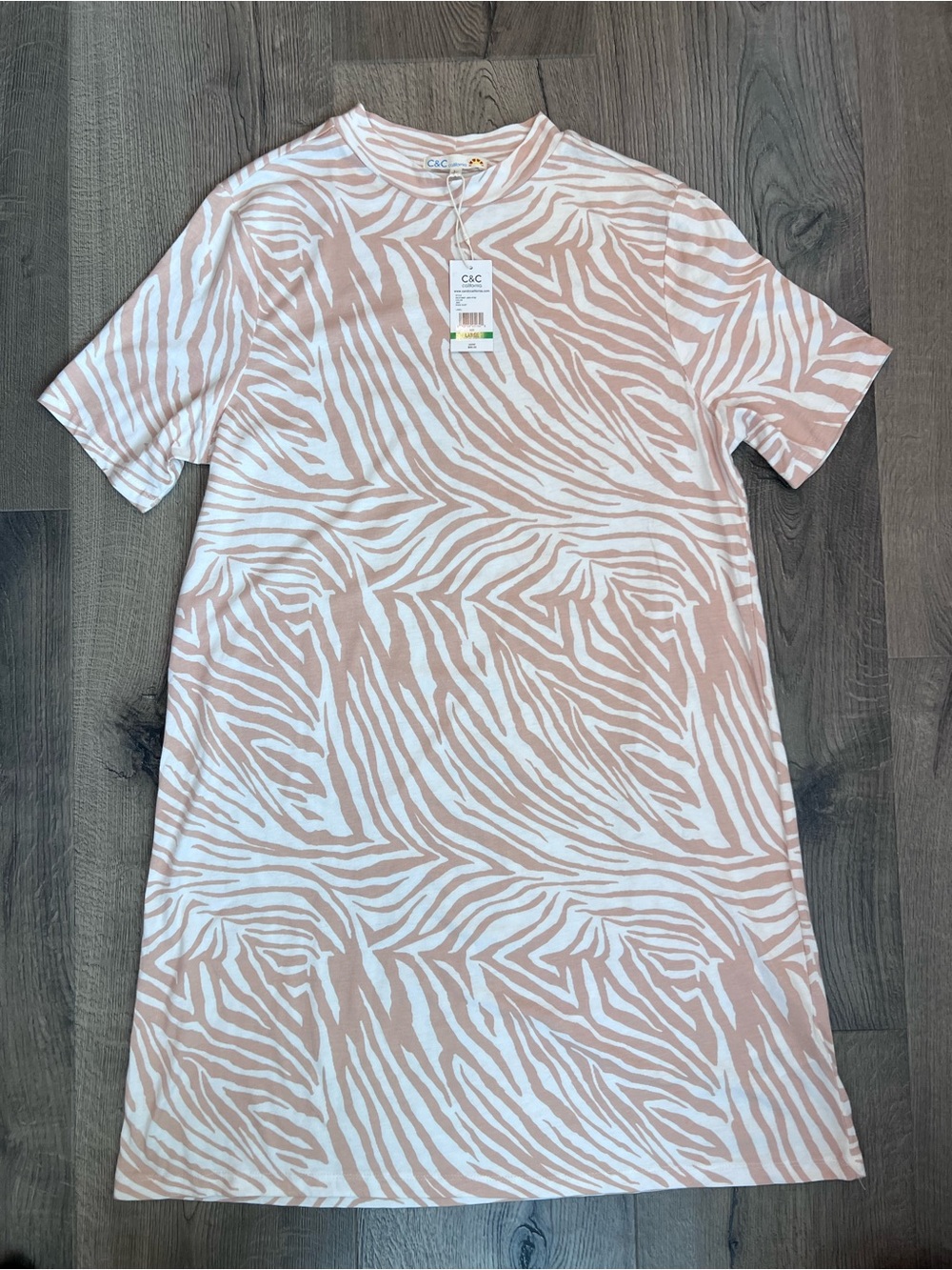 C&C California Pink & White Zebra-Print SS dress - large